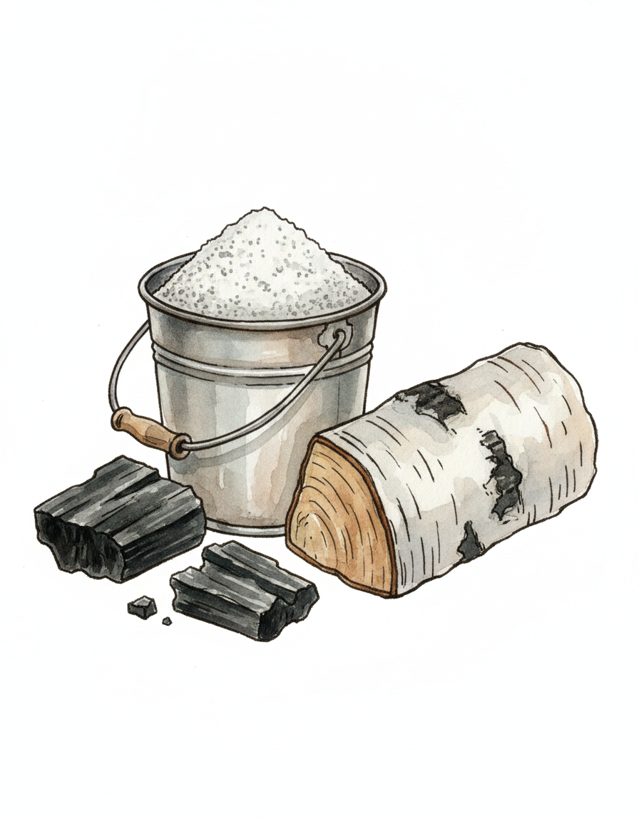 Dřevěný popel, ilustrace